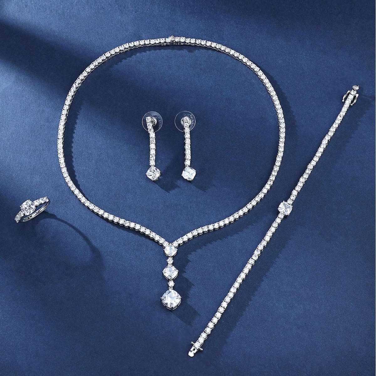 Luxurious Diamond Shaped Jewelry Set Original Design Wedding Celebration  Style Complete Four-Piece Kit