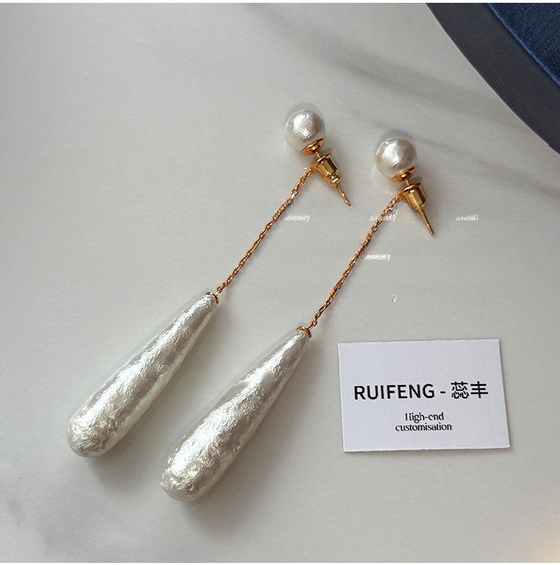 French Style Long Pearl Drop Earrings Pure Silver Cotton Waterdrop Design Unique Elegant Feminine Jewelry Accessories