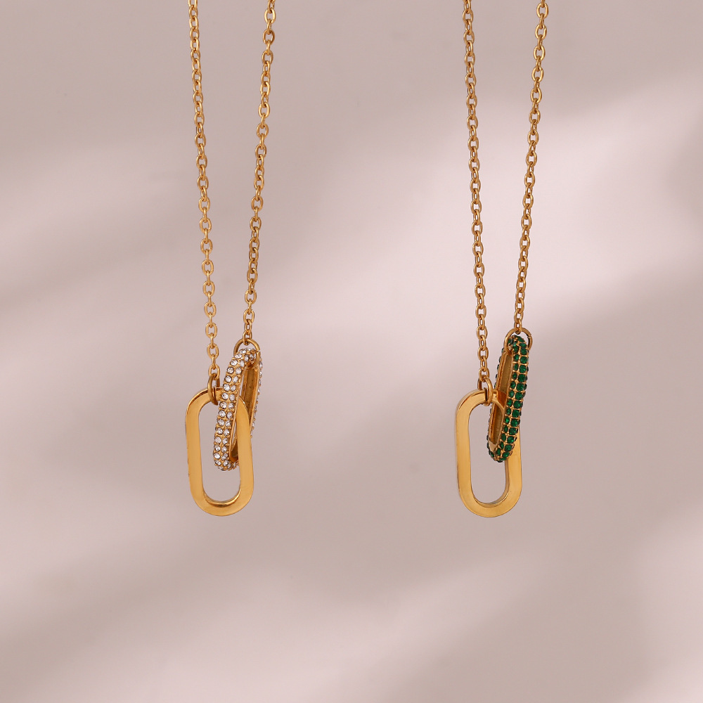 Wholesale Jewelry Fashion Geometric 304 Stainless Steel Zircon 18K Gold Plated Plating Inlay Necklace