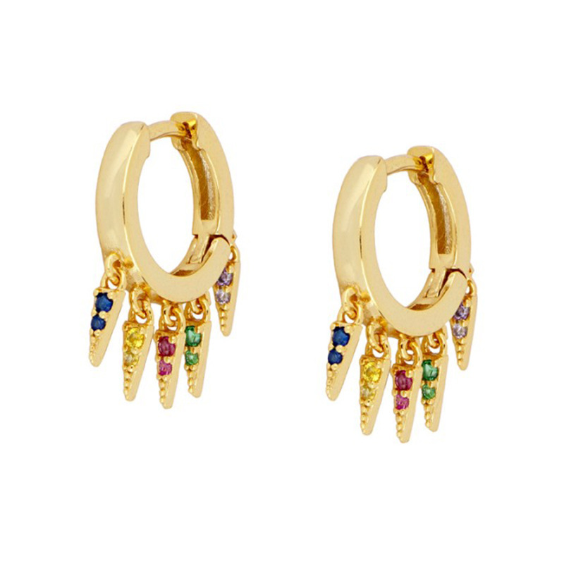 Fashion Copper Inlaid Zircon 18k Gold Plated Tassel Pendant Earrings