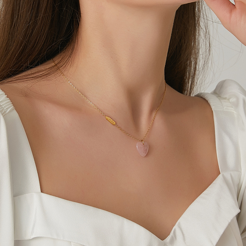 Wholesale Jewelry Fashion Heart Shape 304 Stainless Steel Natural Stone 18K Gold Plated Gold Plated Stainless Steel Necklaces