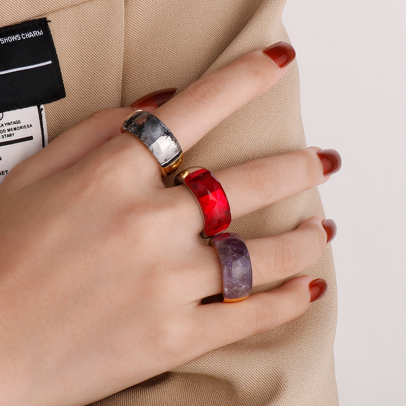 Fashion Geometric Titanium Steel Inlay Turquoise Rings