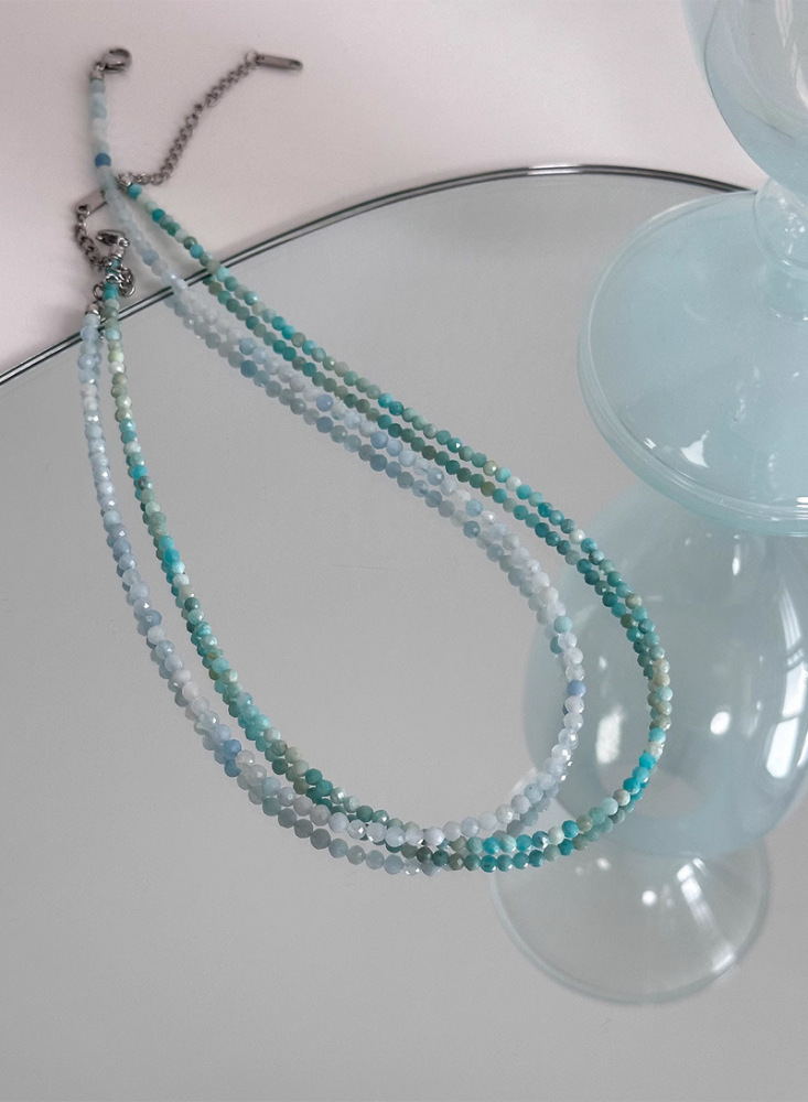 Natural Stone Sea Blue Beads Necklace Women's Summer Lockbone Chain Non-fading Luxury Unique Choker Jewelry Accessories