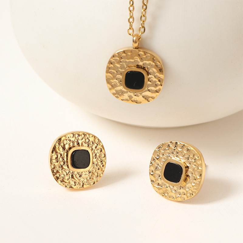 Natural Stone Jewelry Set Hammered Square Earrings For Women Summer High-end Non-fading Accessories Stainless Steel Material