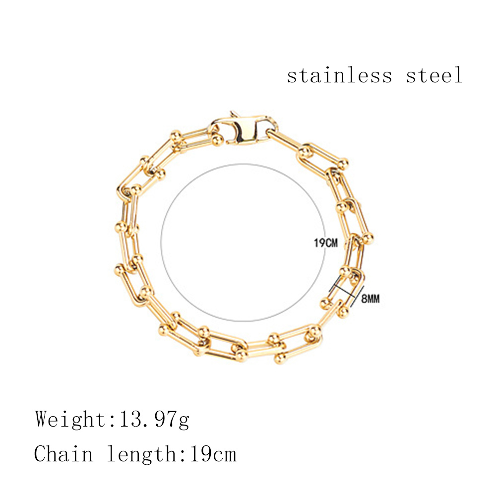 PVD Coated Real Gold Plated 18K Gold U Shape 304 Stainless Steel Fashion Waterproof Non Tarnish 304 Stainless Steel Bracelets