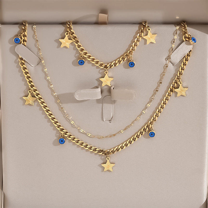 Titanium Steel Necklace Set, Thick Chain And Star Pendant, Unisex Black Check Jewelry Accessories