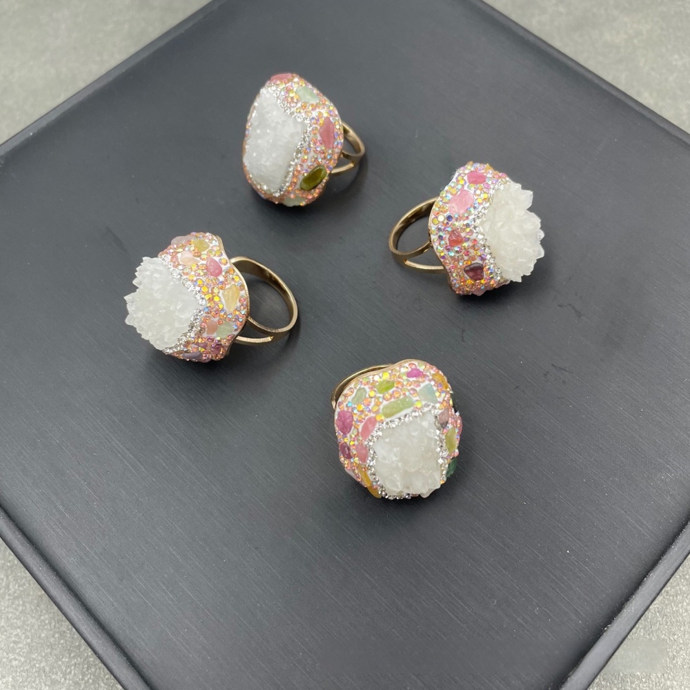 Natural Original Mine Crystal Tooth Gem Ring Uruguay Purple Quartz Finger Ring  Personality Accessories