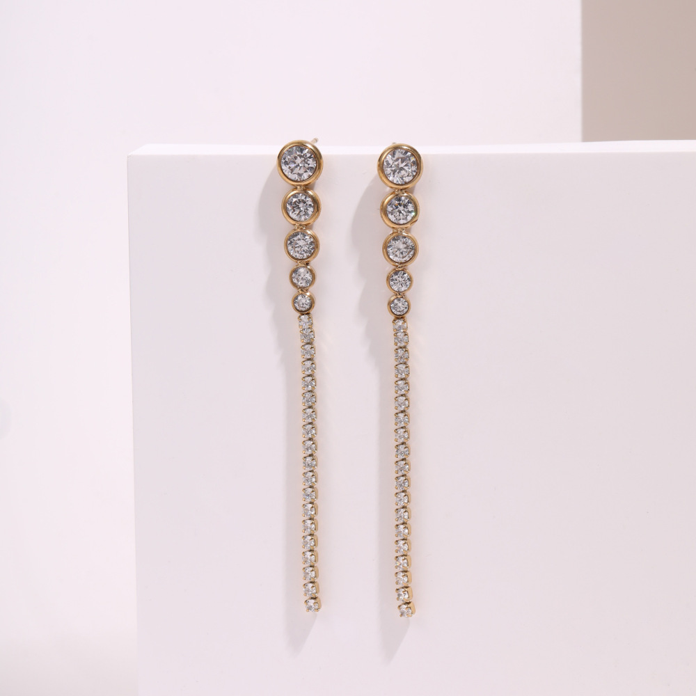 Zircon Series Luxury Stainless Steel Earrings Gold Plated 18K Elegant Geometric Pattern Women's Fashion Jewelry Accessories