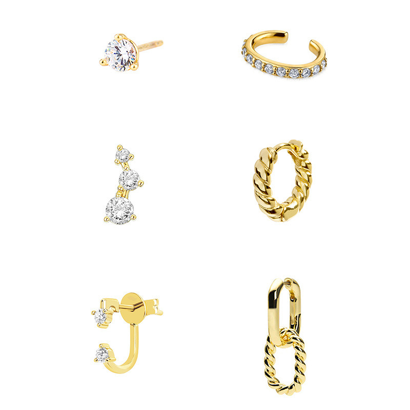 Gold Gold-plated Zircon Earrings Set No Piercing Clip-on Simple Women's Jewelry Accessories