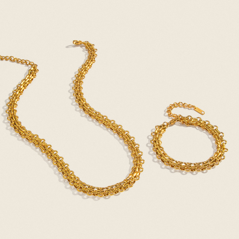 Handmade Stainless Steel Electroplated 18K Gold Jewelry Set For Women U-shaped Necklace Bracelet Set Accessories