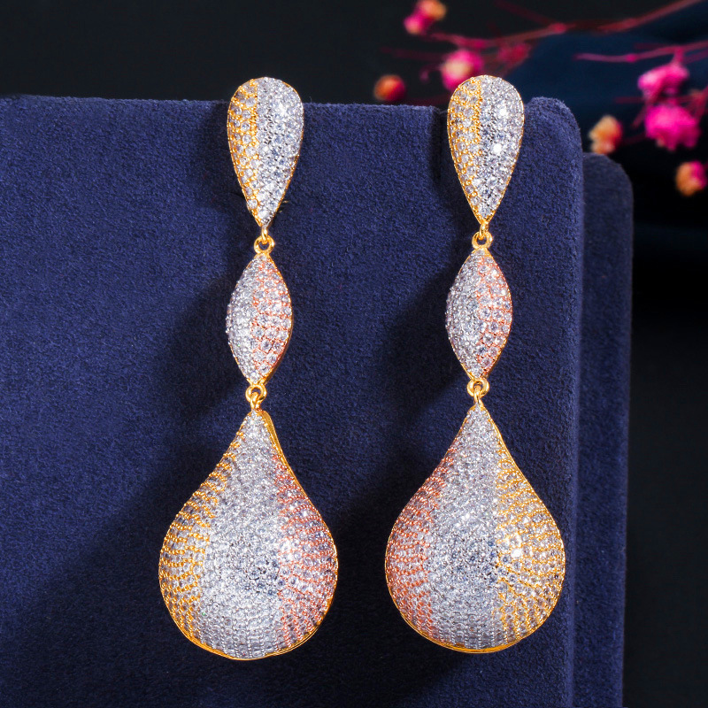 1 Pair Classic Style Geometric Inlay Copper Gem Drop Earrings