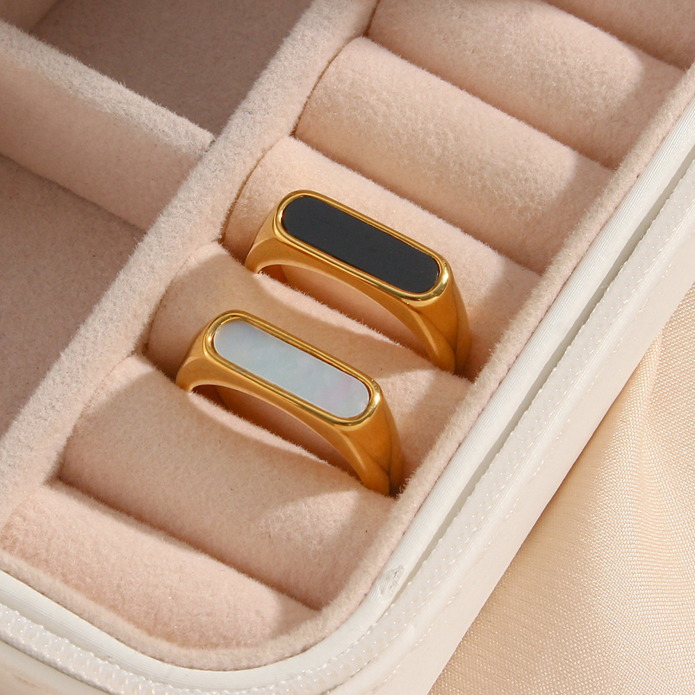 PVD Coated Real Gold Plated 18K Gold Rectangle 304 Stainless Steel Fashion Waterproof Non Tarnish Rings