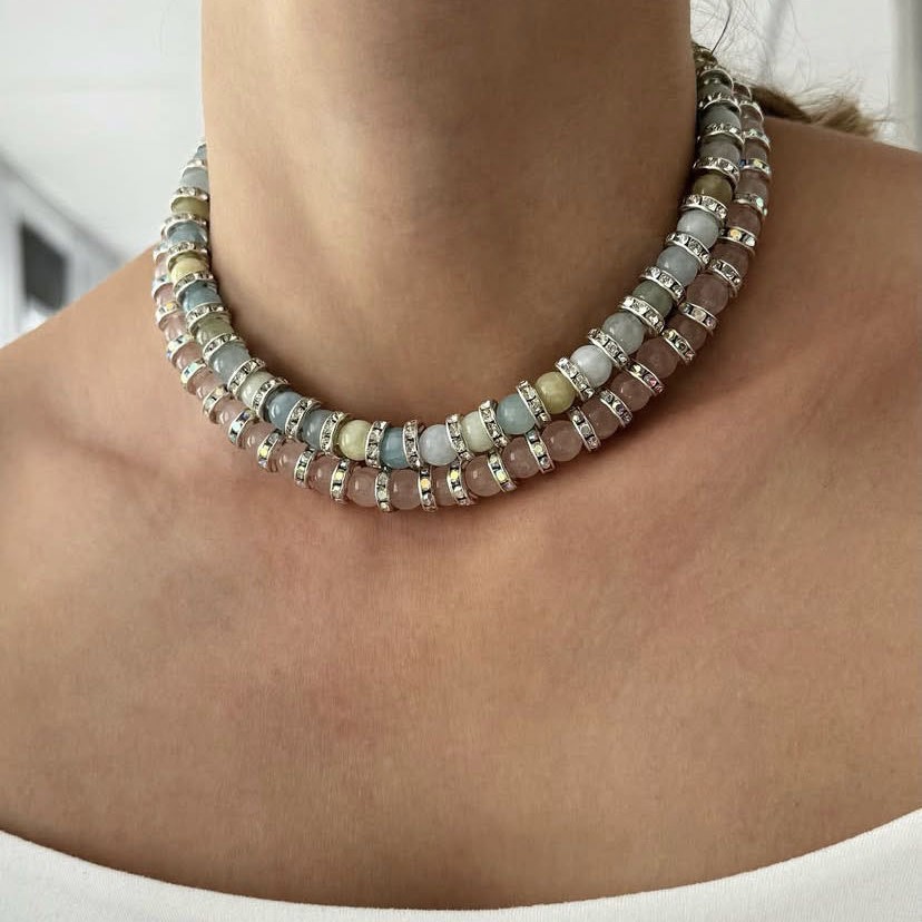 Natural Stone Mixed Beads Necklace Collarbone Chain High-End Sensation Unique Design Titanium Steel U-Shaped Jewelry Accessories For Women