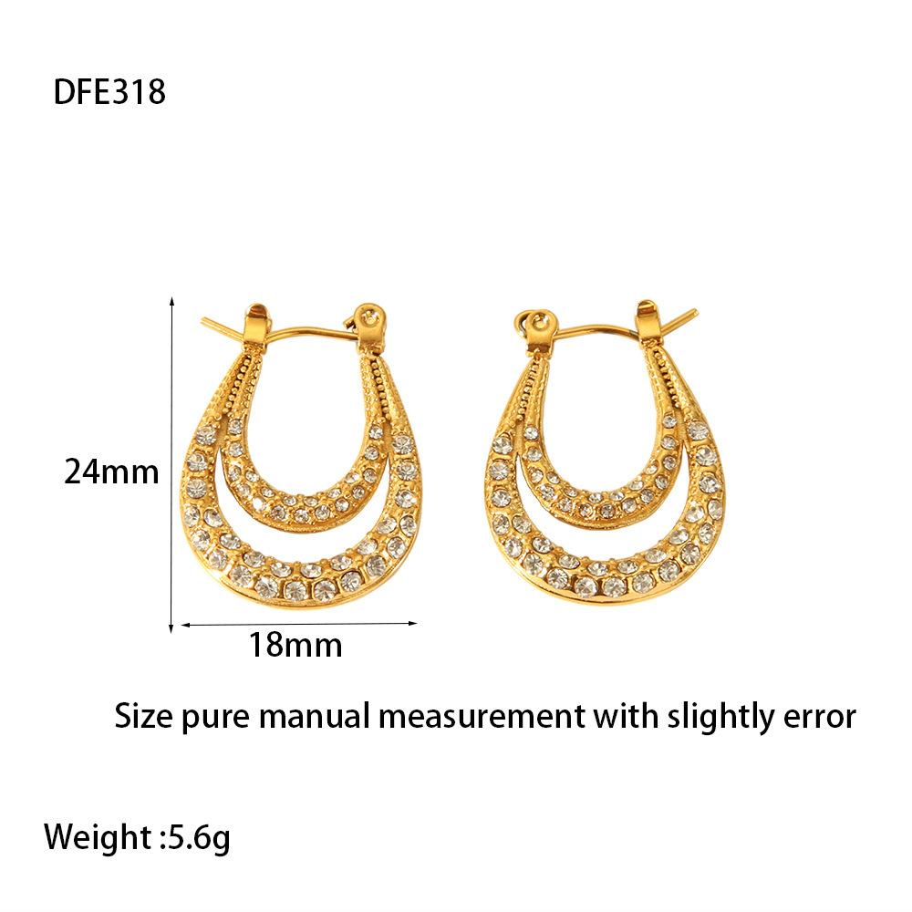Multi-Layer Stainless Steel Zirconia Ring And Earring Set With 18K Gold Plating And Tassel Design Luxury Jewelry Accessories For Women