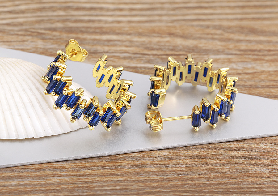 18K Gold Plated Fashionable Irregular Square Zircon Earrings For Women Elegant Copper Alloy Jewelry Accessories