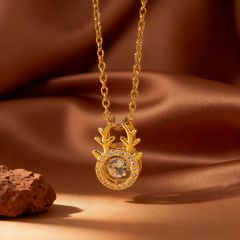X0873 [Copper Pendant] Lively Little Deer - Necklace - Gold