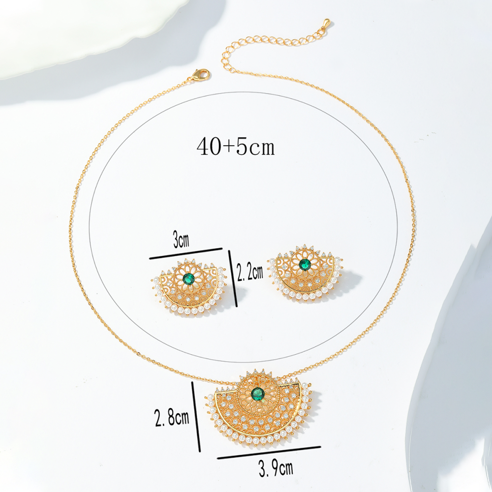 2-Piece Set Copper Inlaid Zircon Fashionable Elegant Ramadan Middle Eastern Hollow Pattern Ethnic Style Women's Earrings Pendant Suitable For Gifts Weddings Engagement Banquets Jewelry Accessories