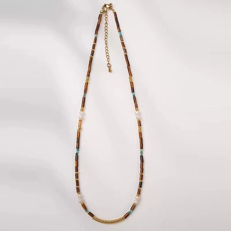 Tiger Eye Pearl Necklace Set Women's New  Baroque Style Natural Stone Irregular Shape Chinese Traditional Jewelry Accessories