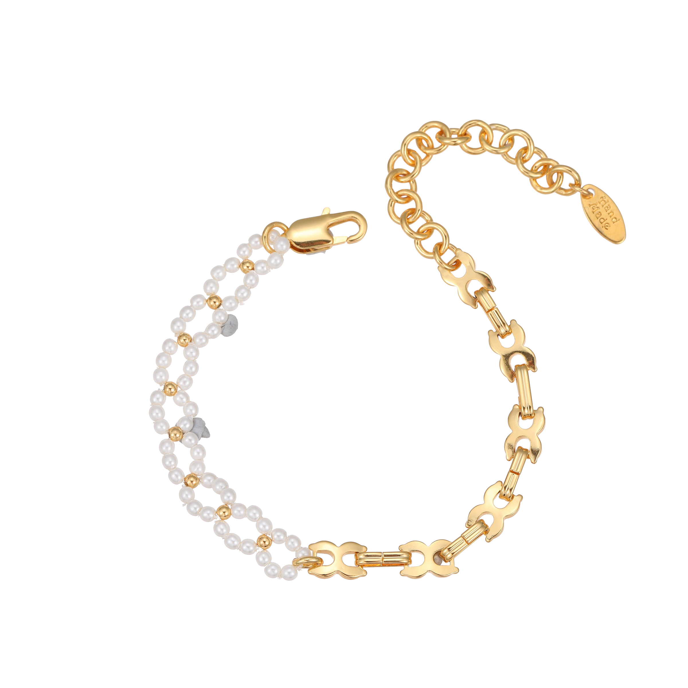 Classic Fashion Versatile Lightweight Luxury 18K Gold Plated Natural Genuine Pearl Bracelet Geometric Pattern Copper Material