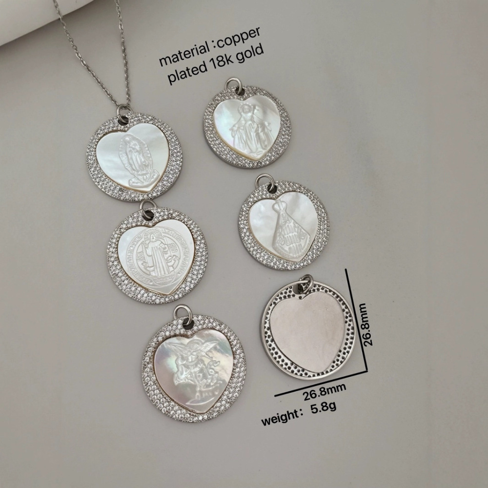 New Zircon White Mother-of-Pearl Guadalupe Pendant Women's European Style Jewelry Accessories Geometric Pattern Electroplated