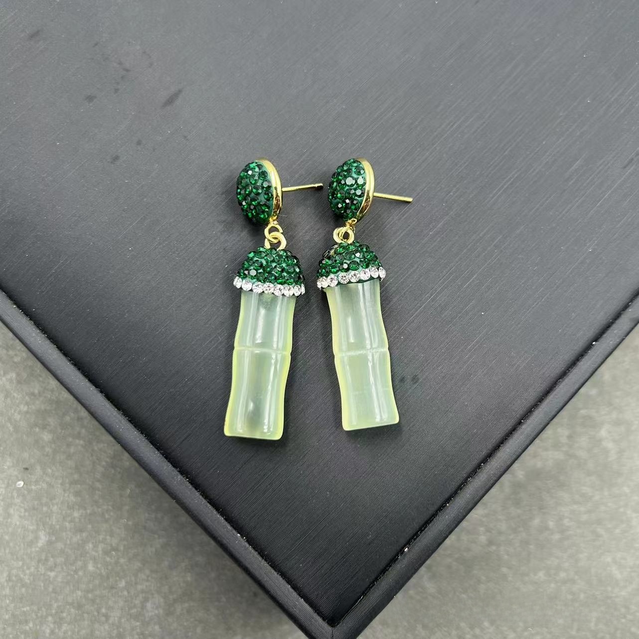 Handmade Natural Agate Bamboo Lucky Three-Piece Set Ethnic Style Czech Crystal Induction Wearing Accessories Luxury Copper