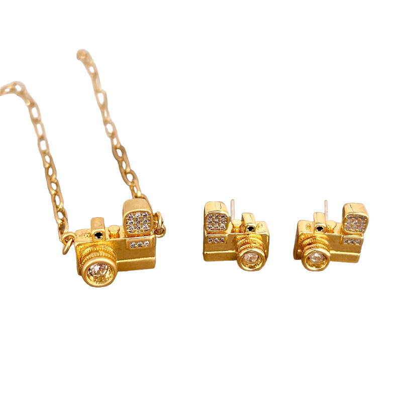 Diamond-encrusted Camera Necklace Unique Vintage Earrings Women's Jewelry Accessories