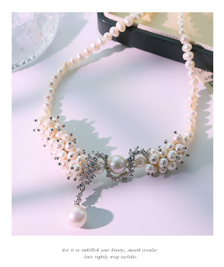 Natural White Pearl Flower Vine S-shaped Zircon Necklace Niche Light Luxury Neck Chain Versatile High-end Clavicle Chain For Women Copper Material