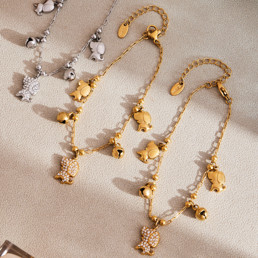 Stainless Steel Dog Zircon Necklace Bracelet DIY Multi Pendant Bell Luxury Versatile Jewelry Accessories Elegant Romantic