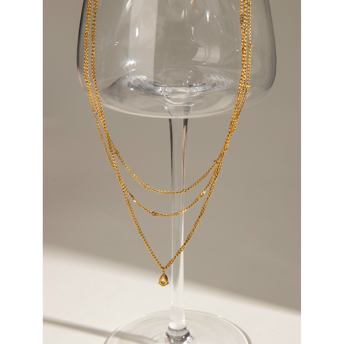 304 Stainless Steel Geometric PVD Coated 18K Real Gold Plated Simple Style Classic Style Cable Chain Three Layer Necklace
