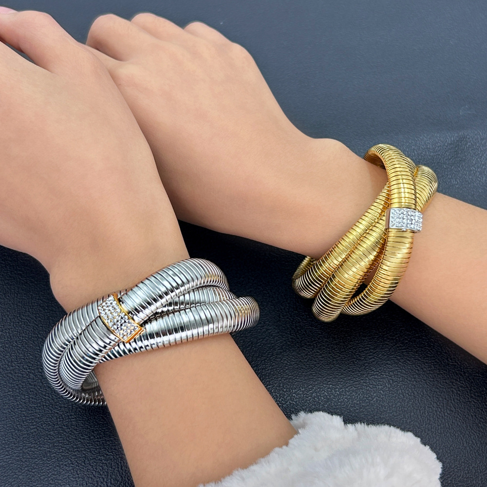 18K Gold 304 Stainless Steel PVD Coated Zircon Geometric Waterproof Non Tarnish Simple Style Cable Chain Bracelets Earrings Necklace For Women's