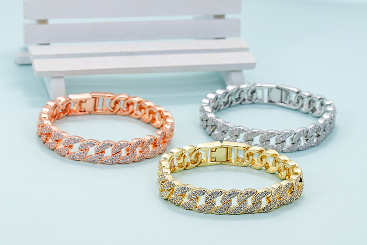 European And American Hip Hop Gold-plated Diamond-studded Cuban Bracelet Female
