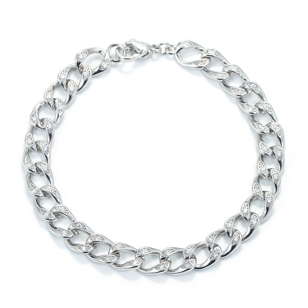 Hip-hop Punk Copper Inlaid Zircon Geometric Thick Beacelet Wholesale