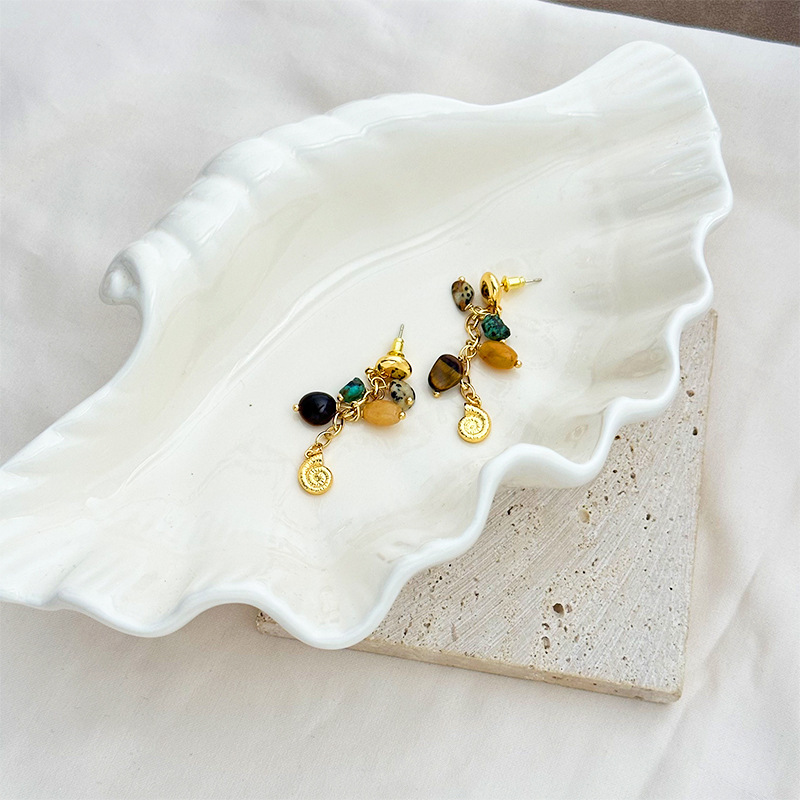 Colorful Natural Stone Earrings Casual Beach Snail Fashion Trendy Hoop Earrings Women's Jewelry Accessories