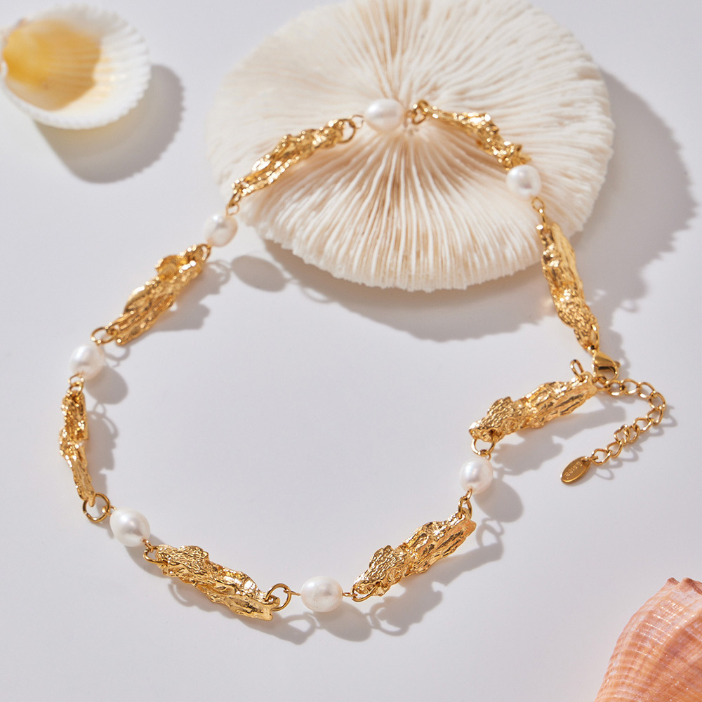 Freshwater Pearl Irregular Heavy Craft Accessories Bracelet Necklace Stainless Steel 18k Gold Plated  Style Exaggerated Jewelry