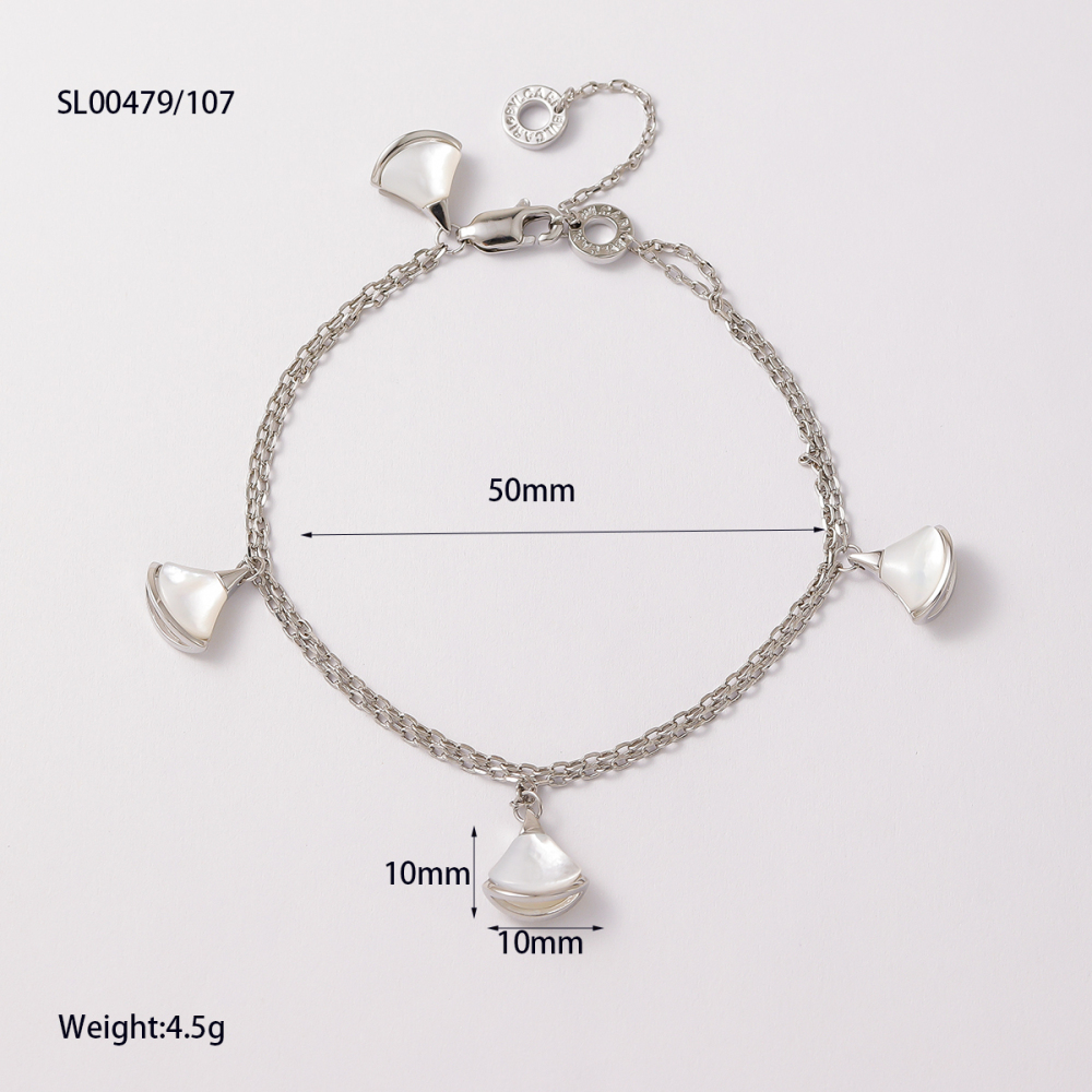 New Version Simple Fashion Commuting Water Plated Copper Geometric Pattern Hollow White Shell Heart Accessories Chain Bracelet Jewelry