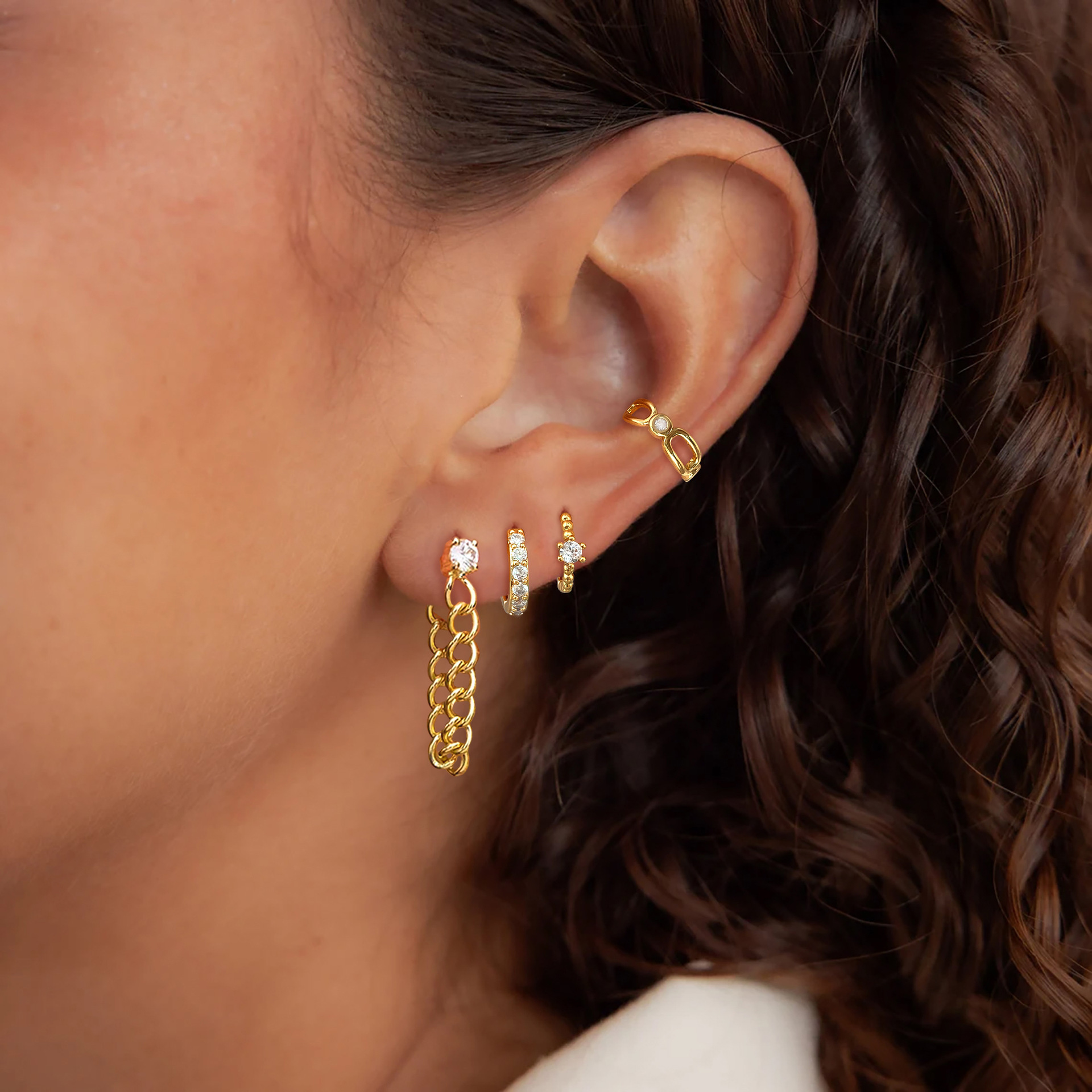 Gold Gold-plated Zircon Earring Set For Women Luxury Clip-on Earrings Jewelry