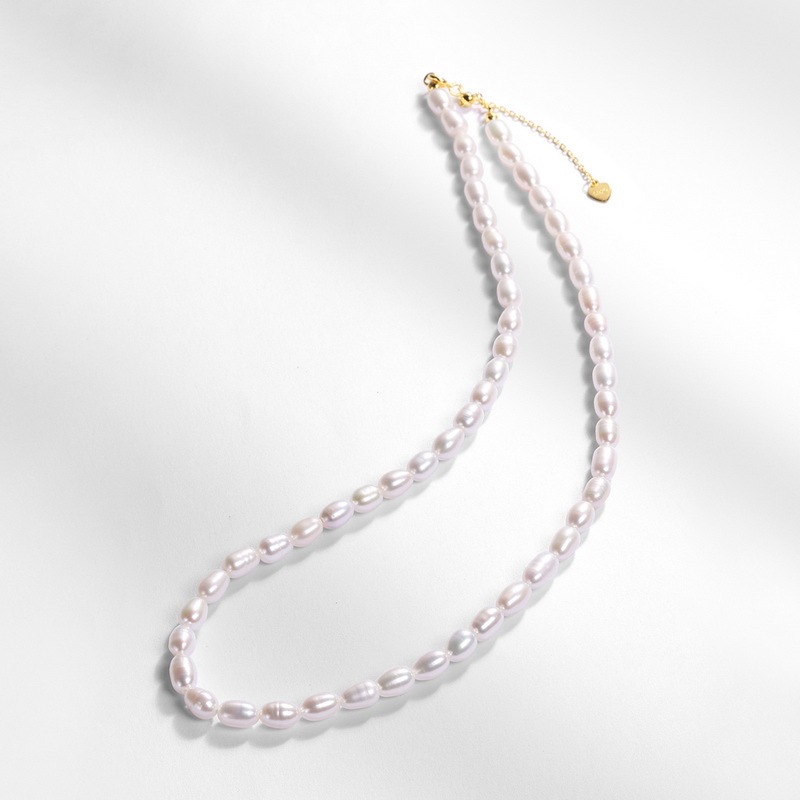 Elegant And Simple Freshwater Pearl Necklace For Women, Exquisite High-End Texture S925 Sterling Silver Clavicle Chain, Silver-Plated Beaded Neck Jewelry