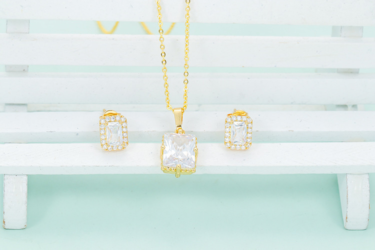 Retro Square Copper Plating Inlay Zircon Women's Earrings Necklace 1 Set