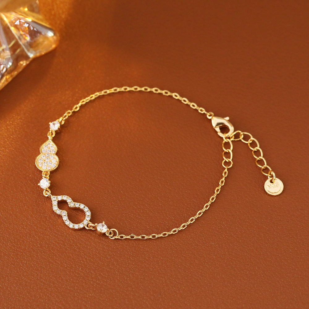 Simple Double Gourd Diamond Embedded Bracelet For Women Trendy Minimalist Ins Style Bracelet Ethnicity Accessories Live Broadcast Bestseller