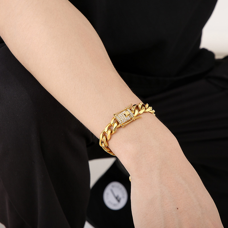 Fashion Geometric Titanium Steel Bracelets Inlay Rhinestones Stainless Steel Bracelets