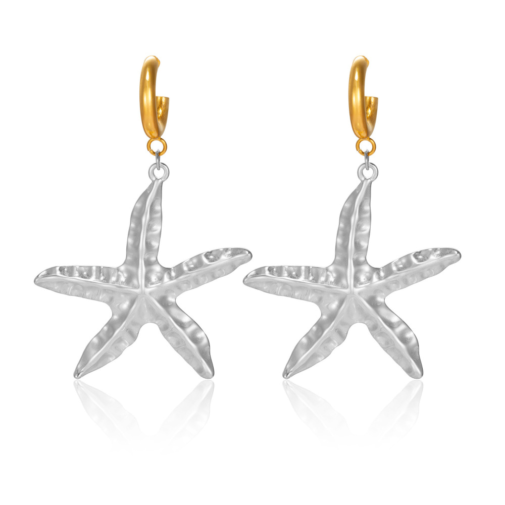 Exaggerated Vacuum Plated Titanium Steel Hip Hop Starfish Pendant Earrings Casual Style Women's Jewelry Accessories