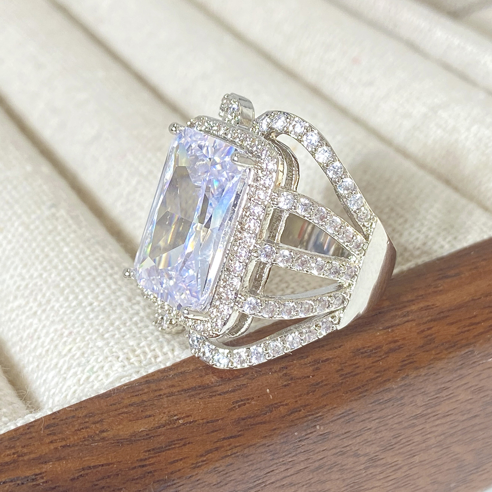 Luxury Super Large Princess Rectangular Ring Copper Plating 18K Jinhao Full Diamond Zircon Women's Bracelet Full Diamond Design Exquisite
