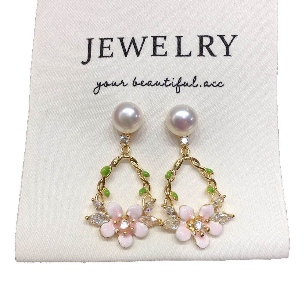 Natural Freshwater Pearl Earrings Women's Elegant Pink Flower Zirconia Studs Wedding Jewelry Fashionable Pearl Accessories
