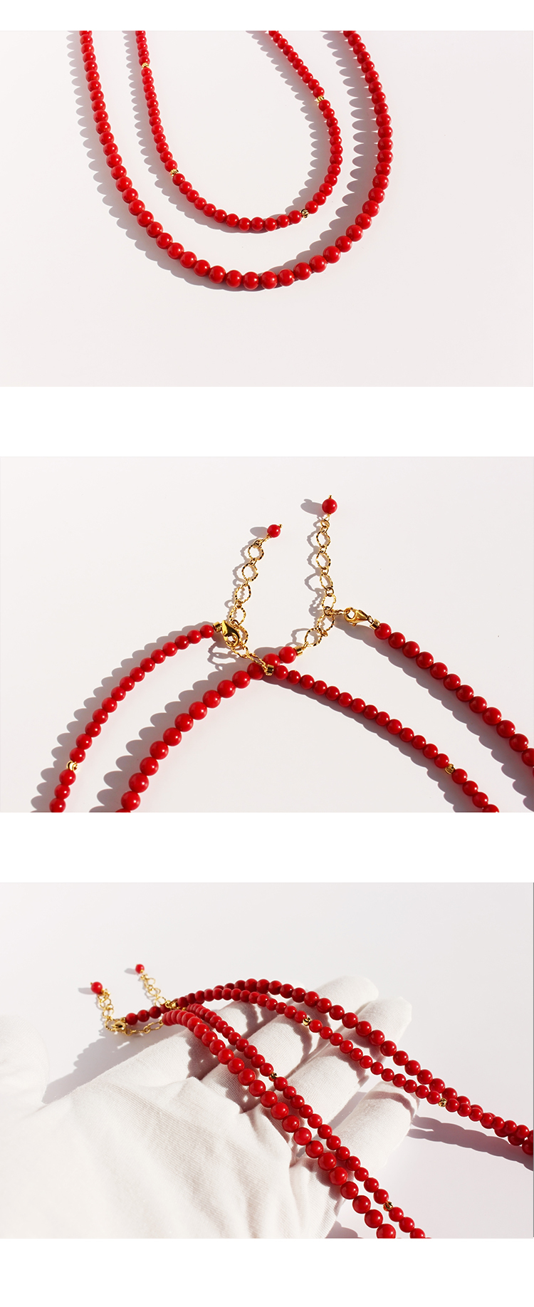IG Style Simple Style Round Coral Brass Beaded 24K Gold Plated Women's Bracelets Necklace