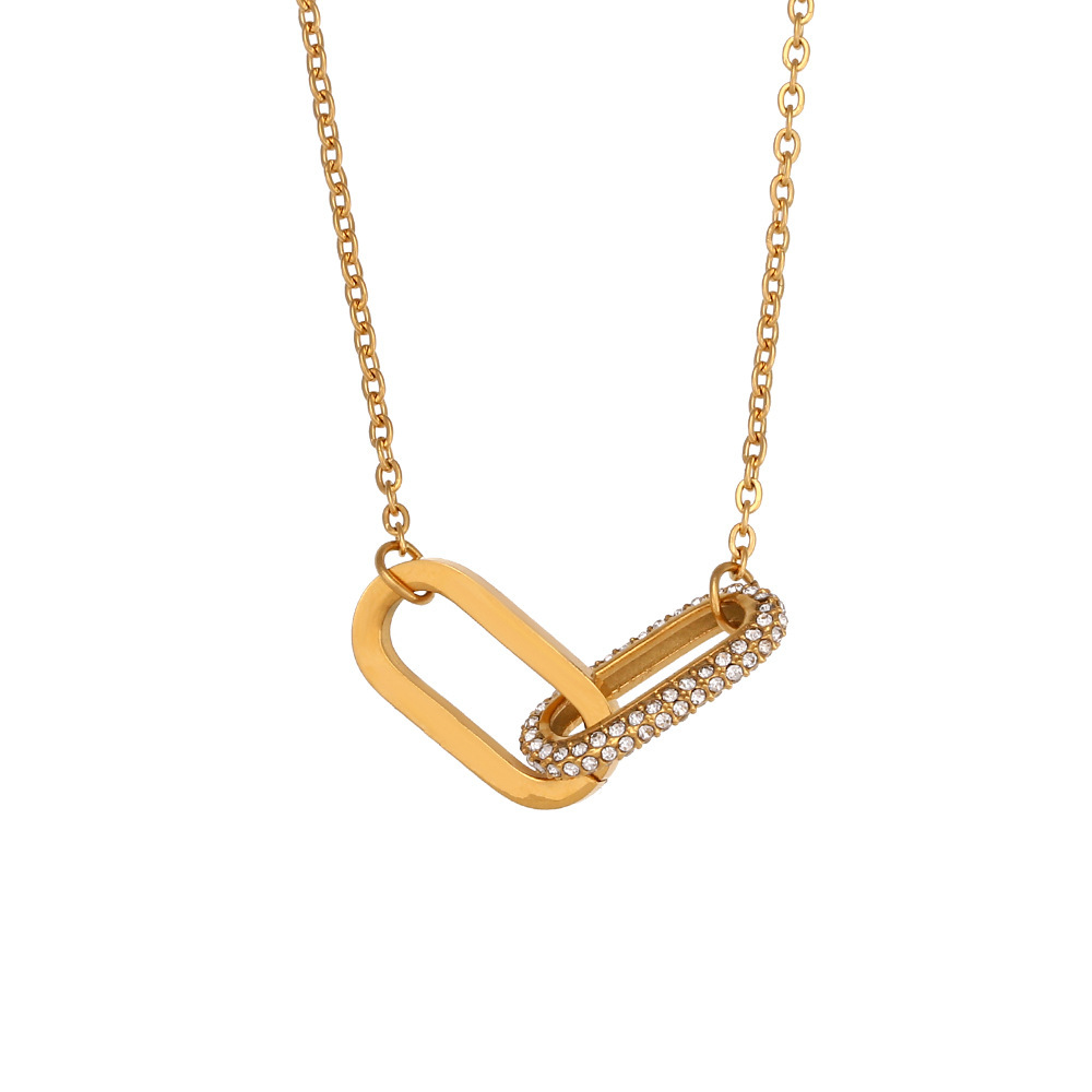 Wholesale Jewelry Fashion Geometric 304 Stainless Steel Zircon 18K Gold Plated Plating Inlay Necklace