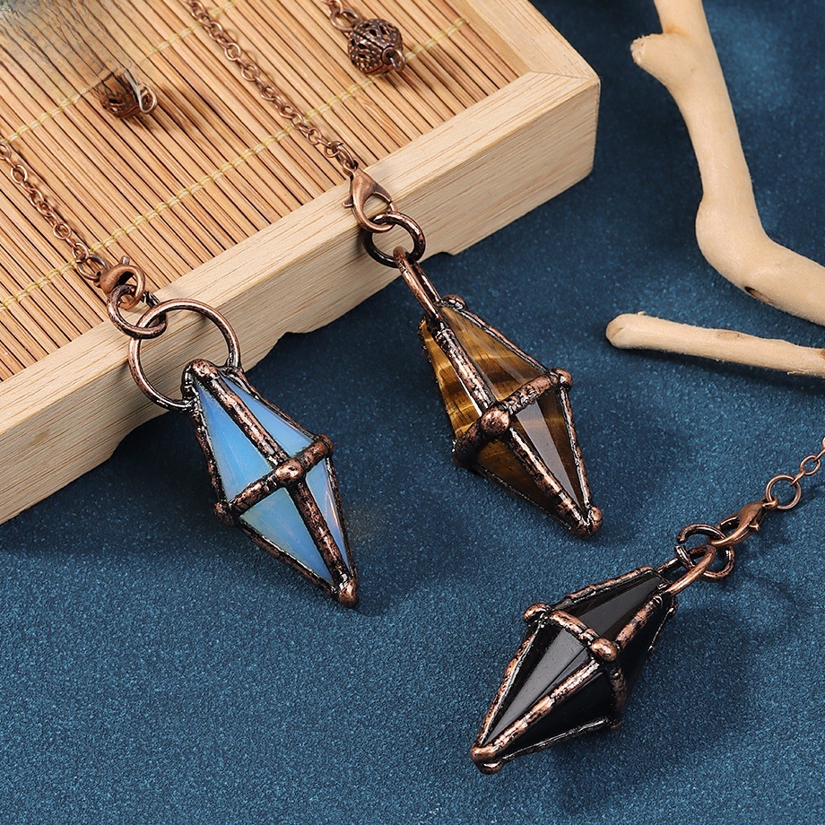 Retro Style Natural Semi-Precious Crystal Hexagonal Column Cut Pendulum Pendant Ornament Simple Design Jewelry Accessories