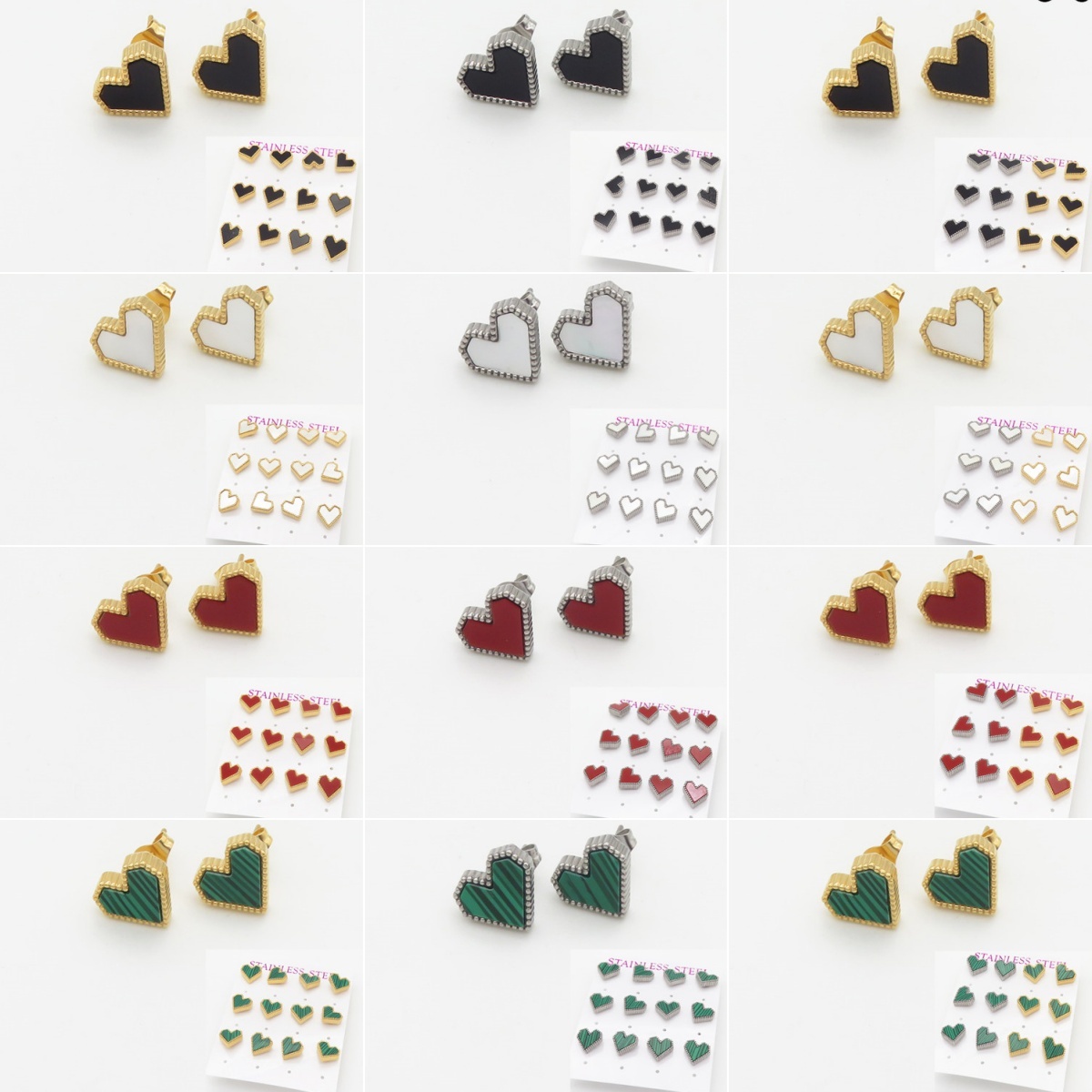 INS New  Fashion Titanium Steel Love Shell Stud Earrings Women's 18K Gold Stainless Steel Love Element Earrings Niche Design High Earrings