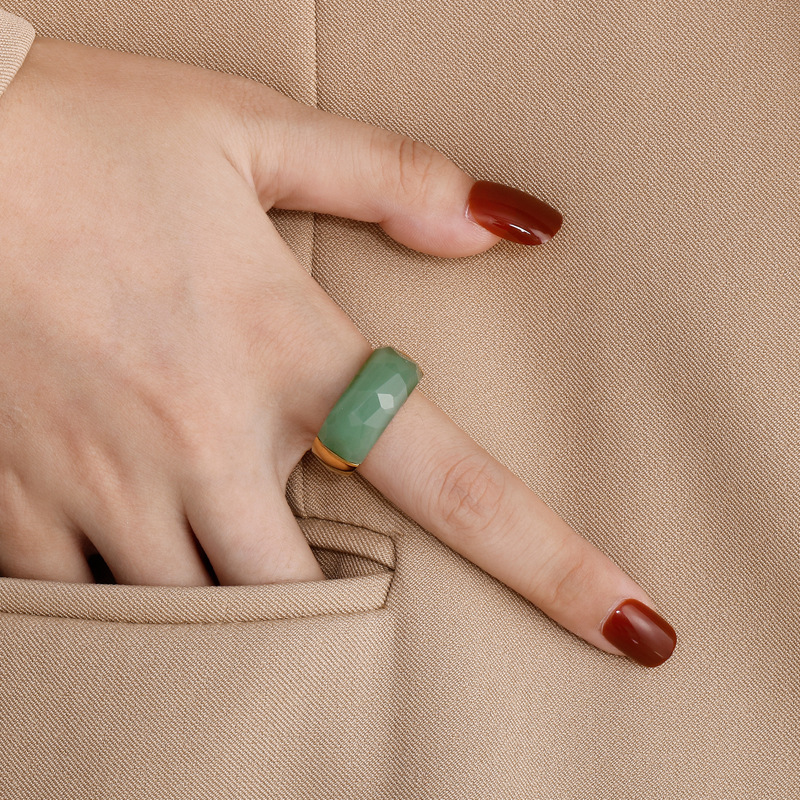 Fashion Geometric Titanium Steel Inlay Turquoise Rings
