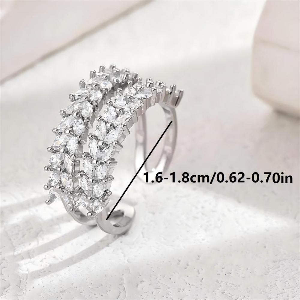 1 Piece Copper Inlaid Zircon Fashion Light Luxury High-end Niche Diamond-studded Wheat Spike Shape Open Ring Finger Banquet Party Jewelry Accessories