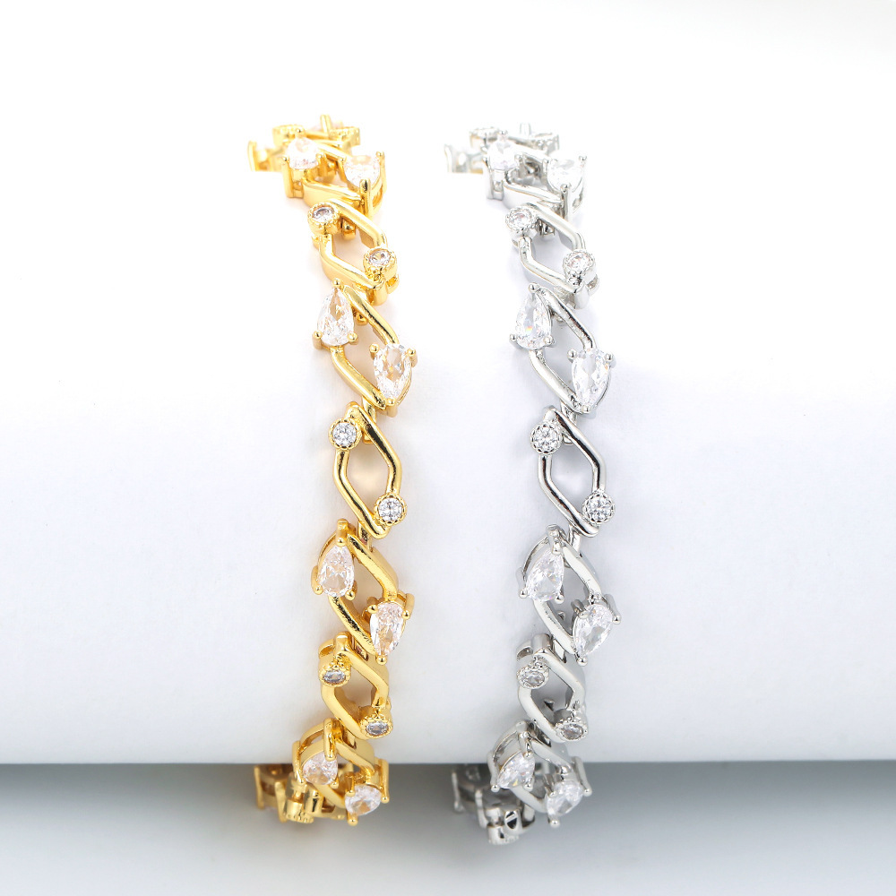 Fashion Irregular Rhombus Inlaid Zircon Copper Bracelet Wholesale